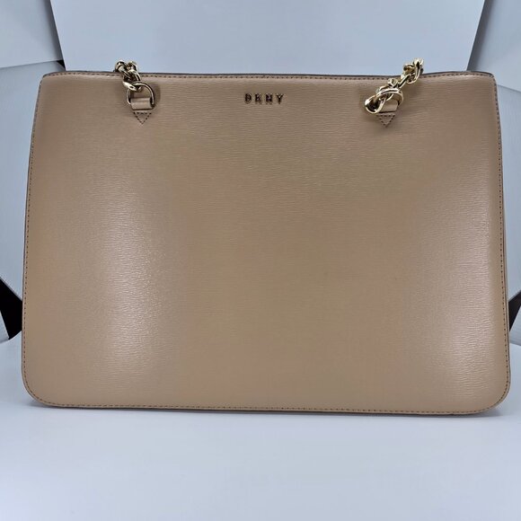 DKNY Creamy Peach Bryant Park East West Chain Tote With Gold Accents - Picture 1 of 15